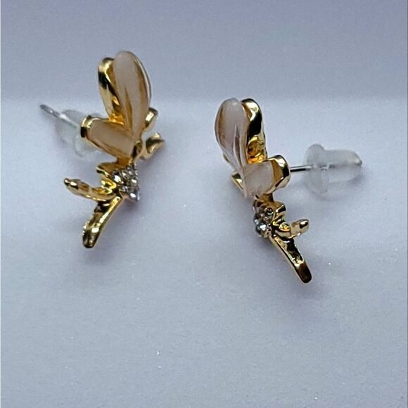Fairy Elf Pixie Wing Rhinestone Stud Earrings Tinkerbell Folk Fantasy Enchanting - Picture 2 of 4